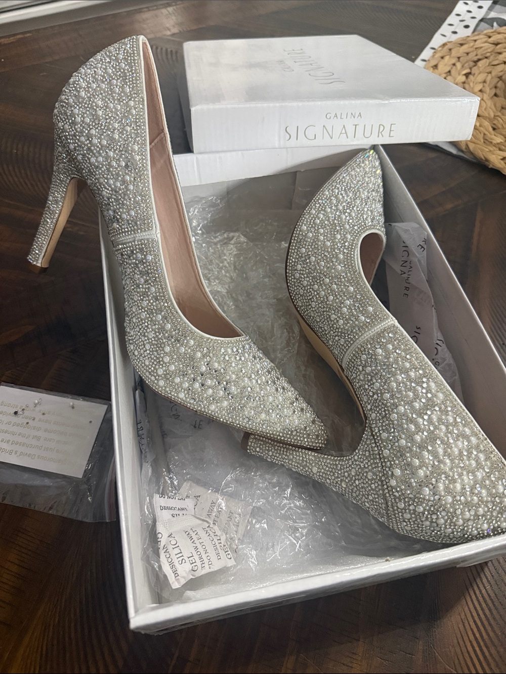 Signature Silver Crystal & Pearl Embellished Heels